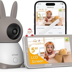 ieGeek 2K/5" Qualité Babyphone Caméra Bebe,PTZ 360° Baby Phone Vidéo connecté Smartphone, Visiophone avec Alertes Intelligentes/Vision Nocturne/Suivi Automatique