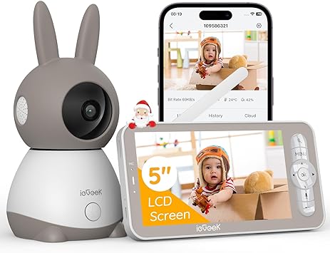 ieGeek 2K/5" Qualité Babyphone Caméra Bebe,PTZ 360° Baby Phone Vidéo connecté Smartphone, Visiophone avec Alertes Intelligentes/Vision Nocturne/Suivi Automatique