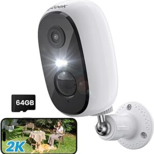 ieGeek 2K Caméra de Surveillance Extérieure/Intérieure sans Fil - IP WiFi 1080P avec Batterie, Vision Nocturne 20m, Détection Mouvement PIR, Étanche IP65, Stockage Micro SD/Cloud