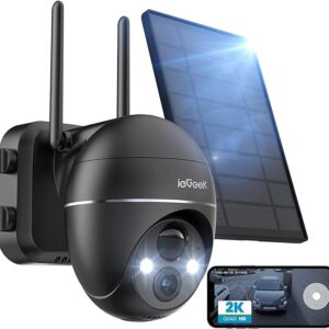 Caméra WiFi Extérieure ieGeek 2K sans Fil - Solaire, Panoramique 355°/Inclinaison 120°, Détection Humaine PIR, Alarme Sonore, Vision Nocturne en Couleur, Audio Bidirectionnel
