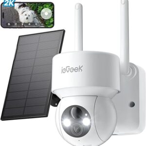 Caméra Surveillance Extérieure ieGeek 2K - WiFi, Solaire, 360° PTZ, Vision Nocturne en Couleur, Détection Humaine AI/PIR, Sirène Intégrée, Compatible Alexa, Étanche IP65