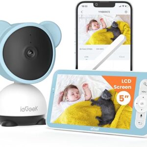 ieGeek Babyphone Vidéo 1080P - Caméra Connectée 5", PTZ 355°, Vision Nocturne, Audio Bidirectionnel, Détection de Mouvement et Son