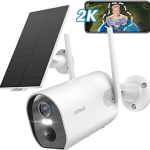 Caméra Surveillance ieGeek 2K 3MP WiFi Extérieure sans Fil avec Vision Nocturne 15m en Couleur, Batterie et Panneau Solaire, Détection Humaine PIR, Audio Bidirectionnel et Alarme Sonore/Lumineuse