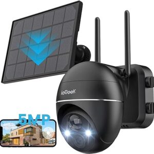 Caméra de Surveillance ieGeek 5MP Solaire WiFi Extérieure Connectée au Téléphone - Sans Fil