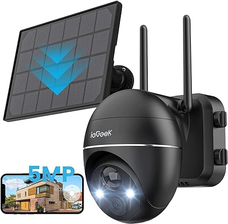 Caméra de Surveillance ieGeek 5MP Solaire WiFi Extérieure Connectée au Téléphone - Sans Fil