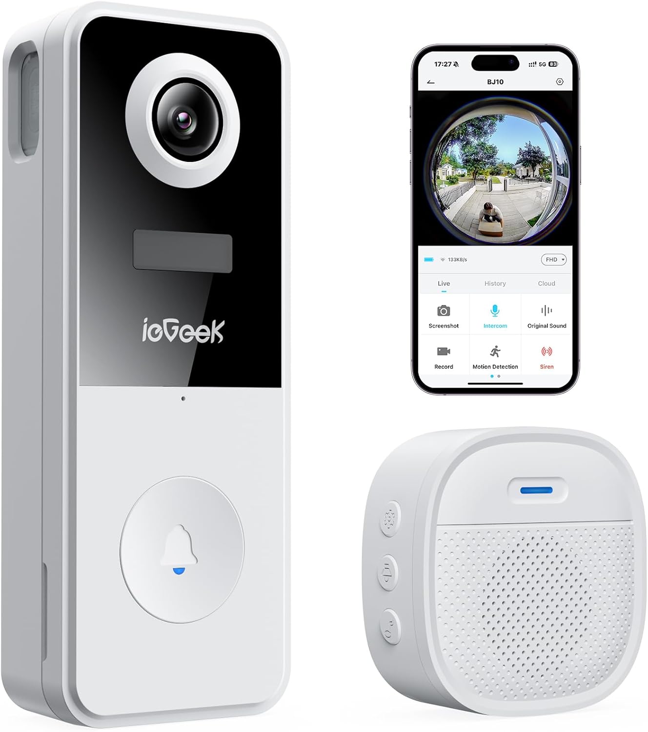 ieGeek Sonnette sans Fil Camera Exterieur Etanche grand angle 180°