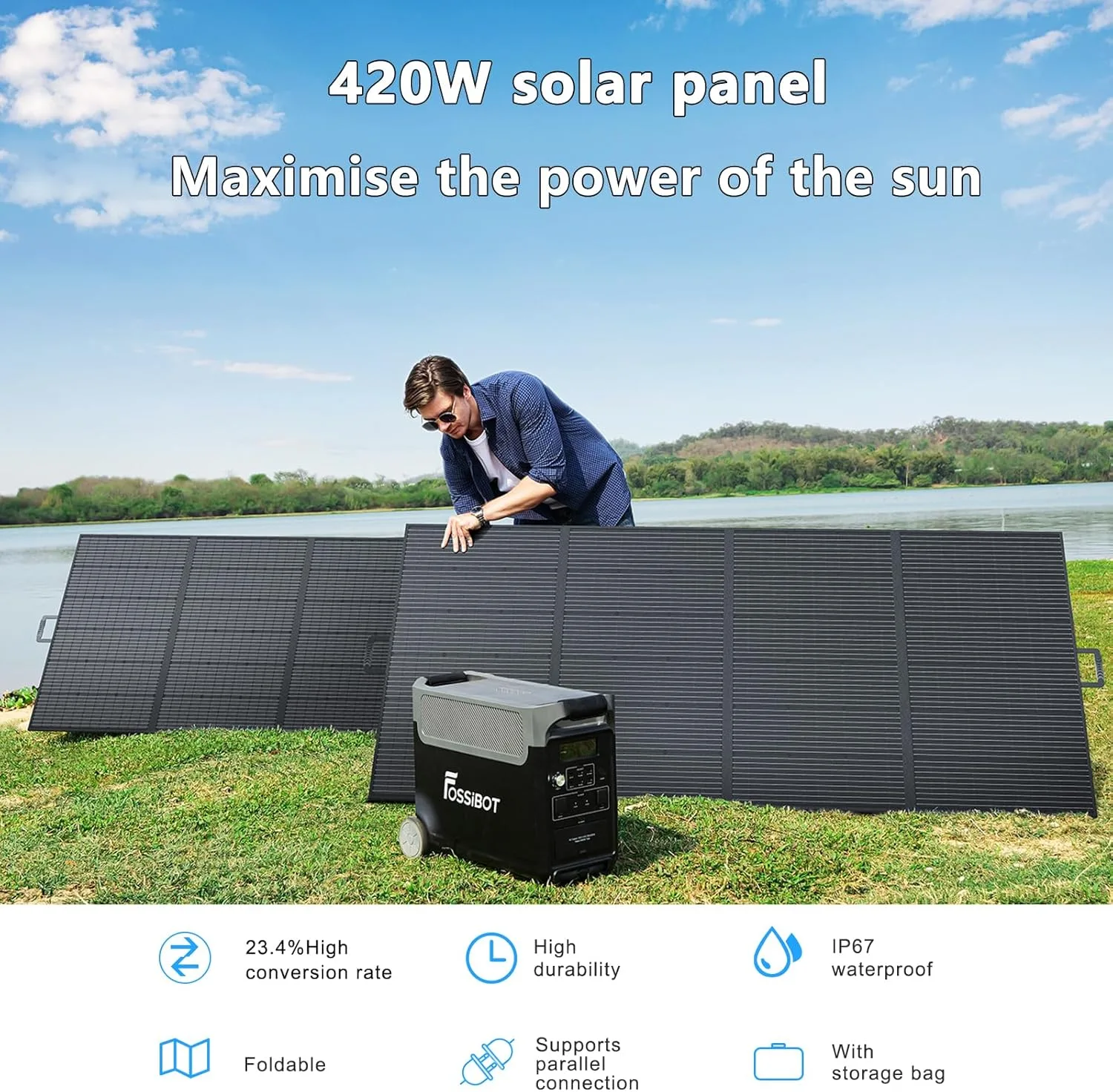 Panneau solaire pliable 420W pour station d'alimentation portable F2400 F3600 – Image 4